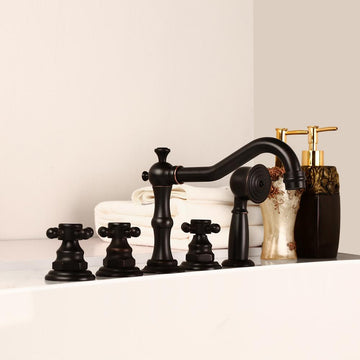 Chester Classic Triple Cross Handles Deck Mounted Roman Tub Faucet with Hand Shower